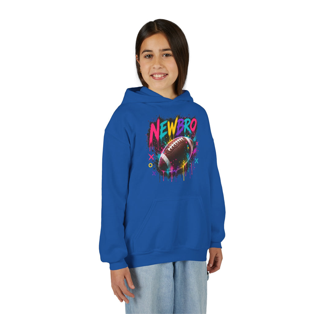 Youth Hoodie - "NEWBRO" Neon Football Graphic