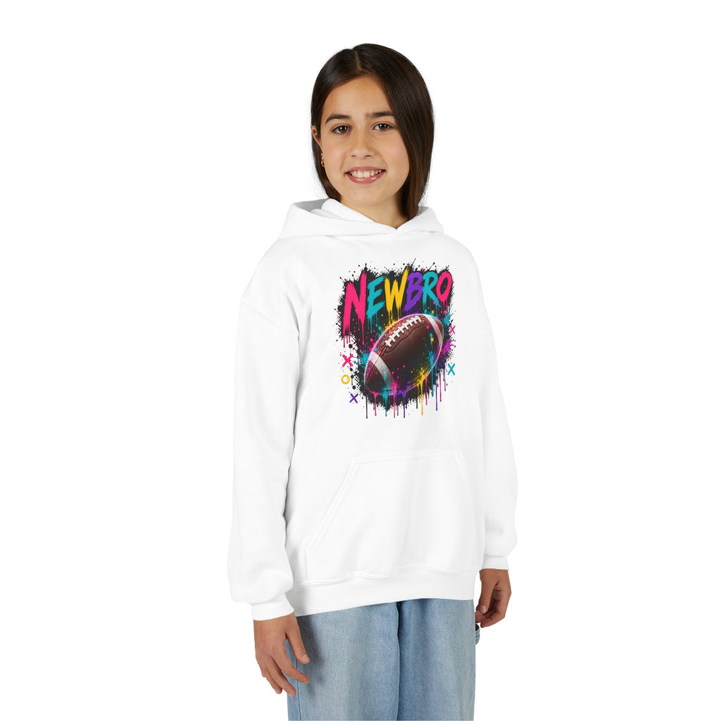 Youth Hoodie - "NEWBRO" Neon Football Graphic