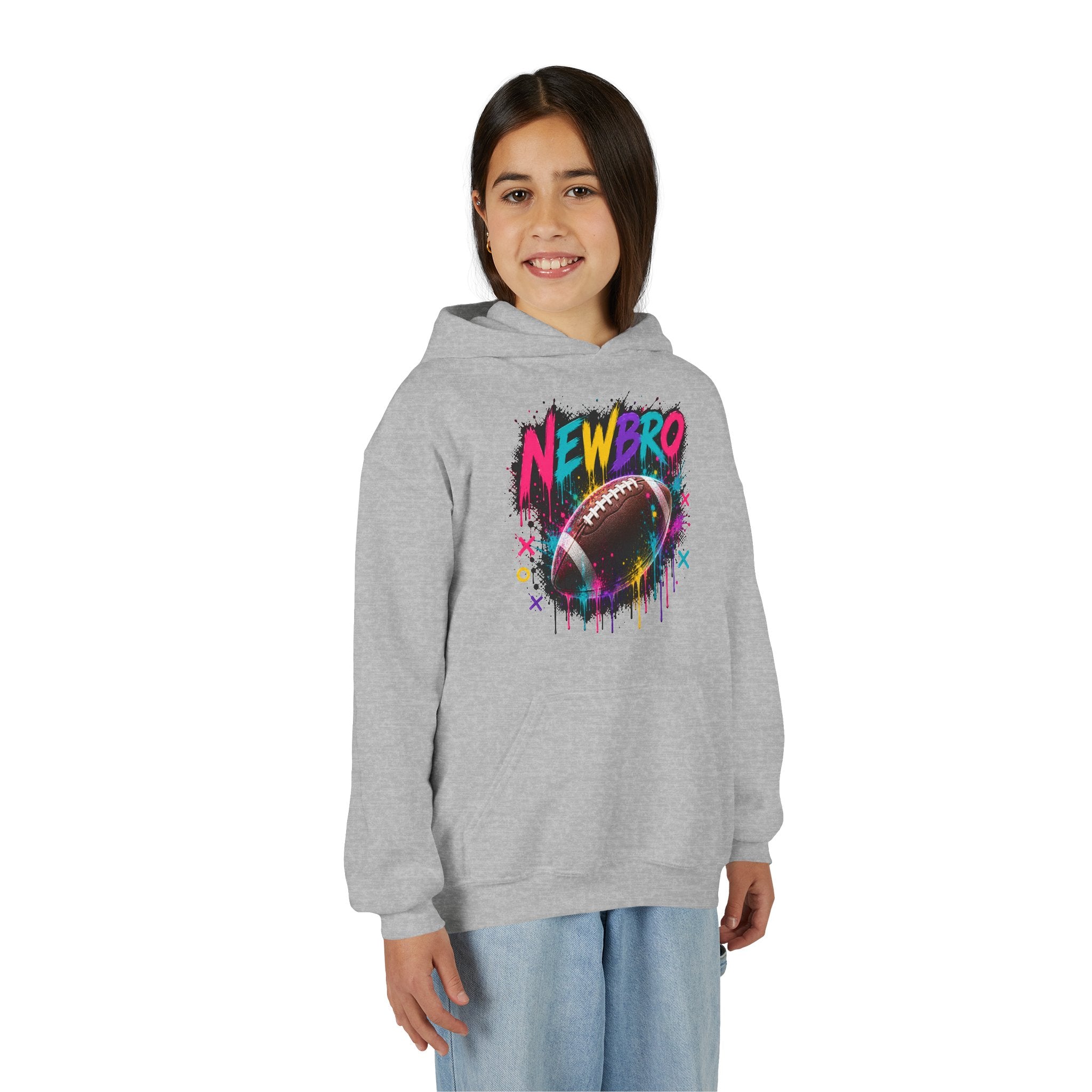 Youth Hoodie - "NEWBRO" Neon Football Graphic
