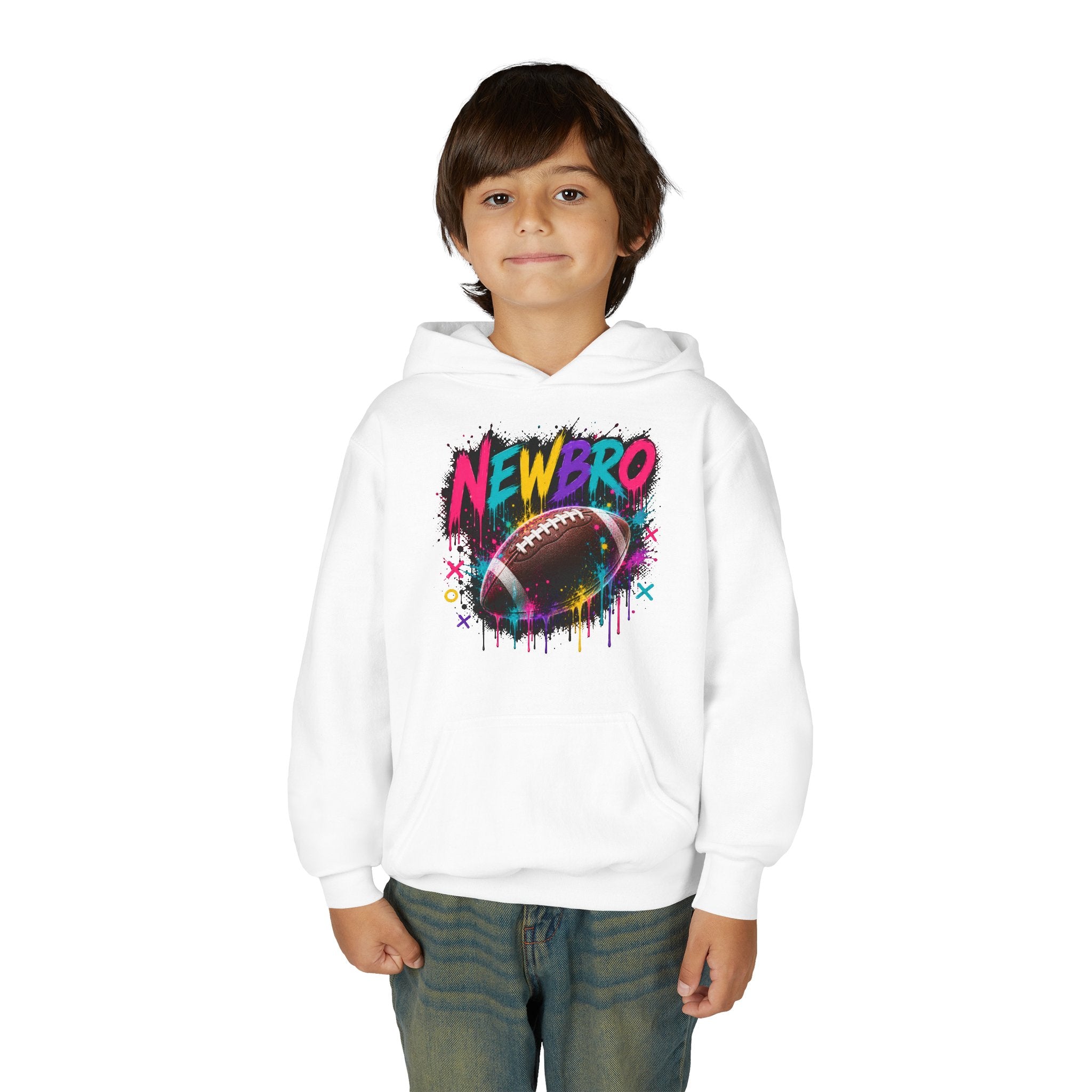 Youth Hoodie - "NEWBRO" Neon Football Graphic