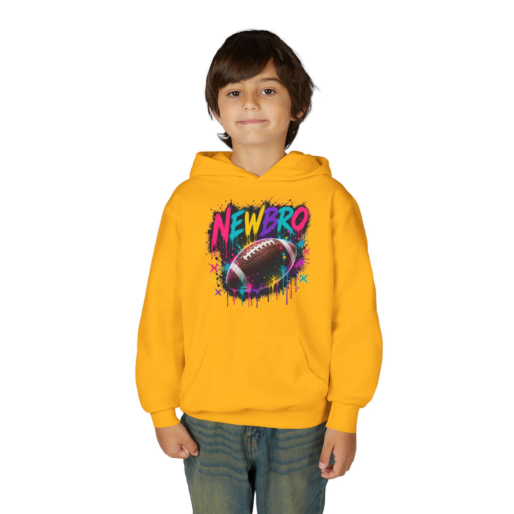 Youth Hoodie - "NEWBRO" Neon Football Graphic