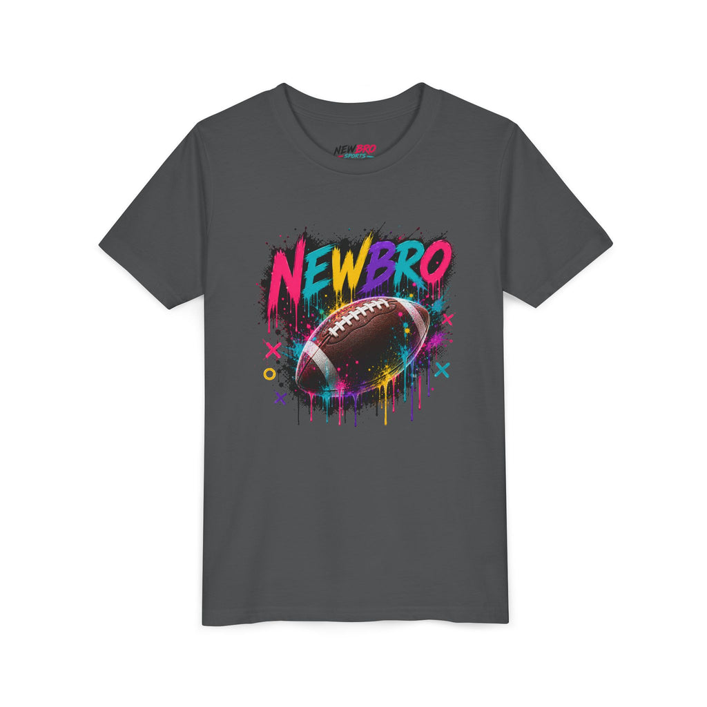 Youth Football Graphic Tee – "NEWBRO" Colorful Grunge Football Design