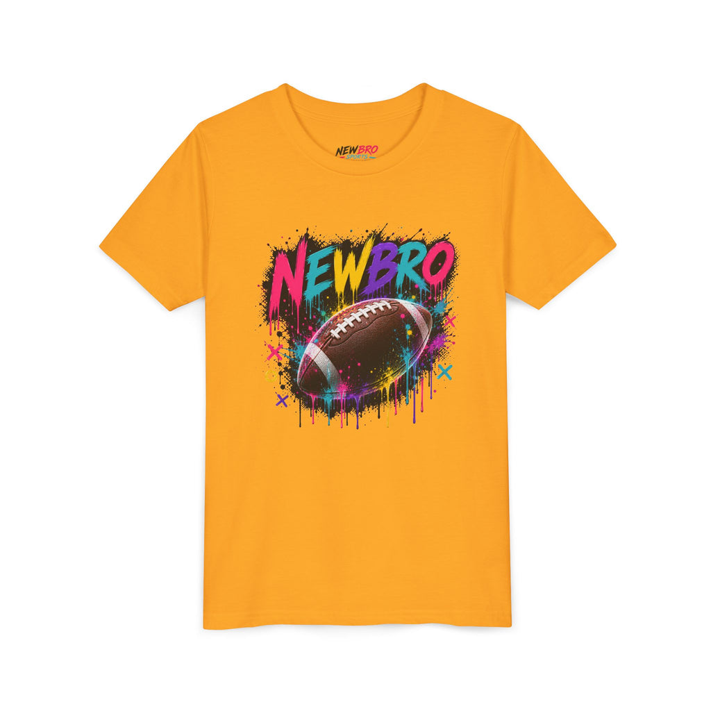 Youth Football Graphic Tee – "NEWBRO" Colorful Grunge Football Design