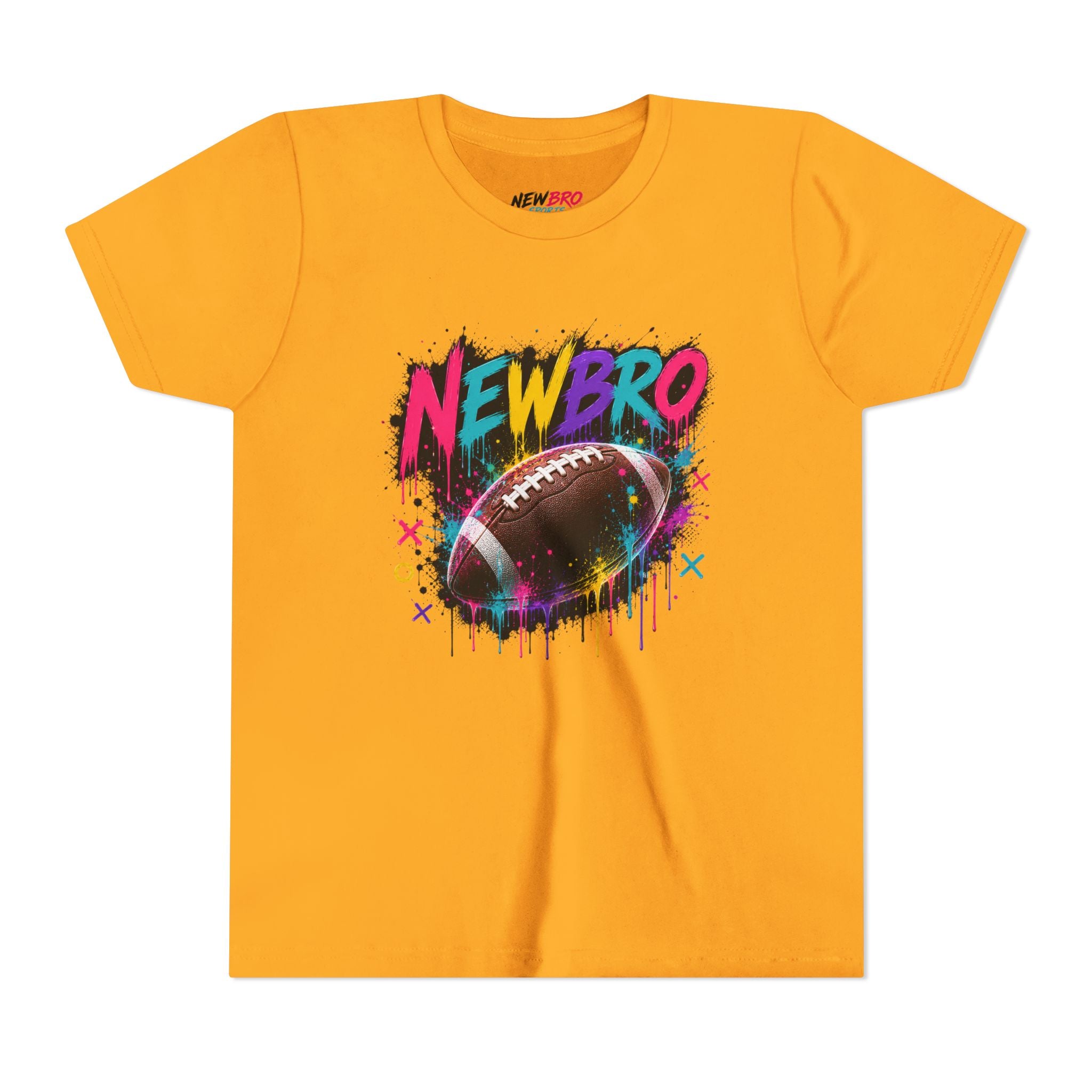 Youth Football Graphic Tee – "NEWBRO" Colorful Grunge Football Design