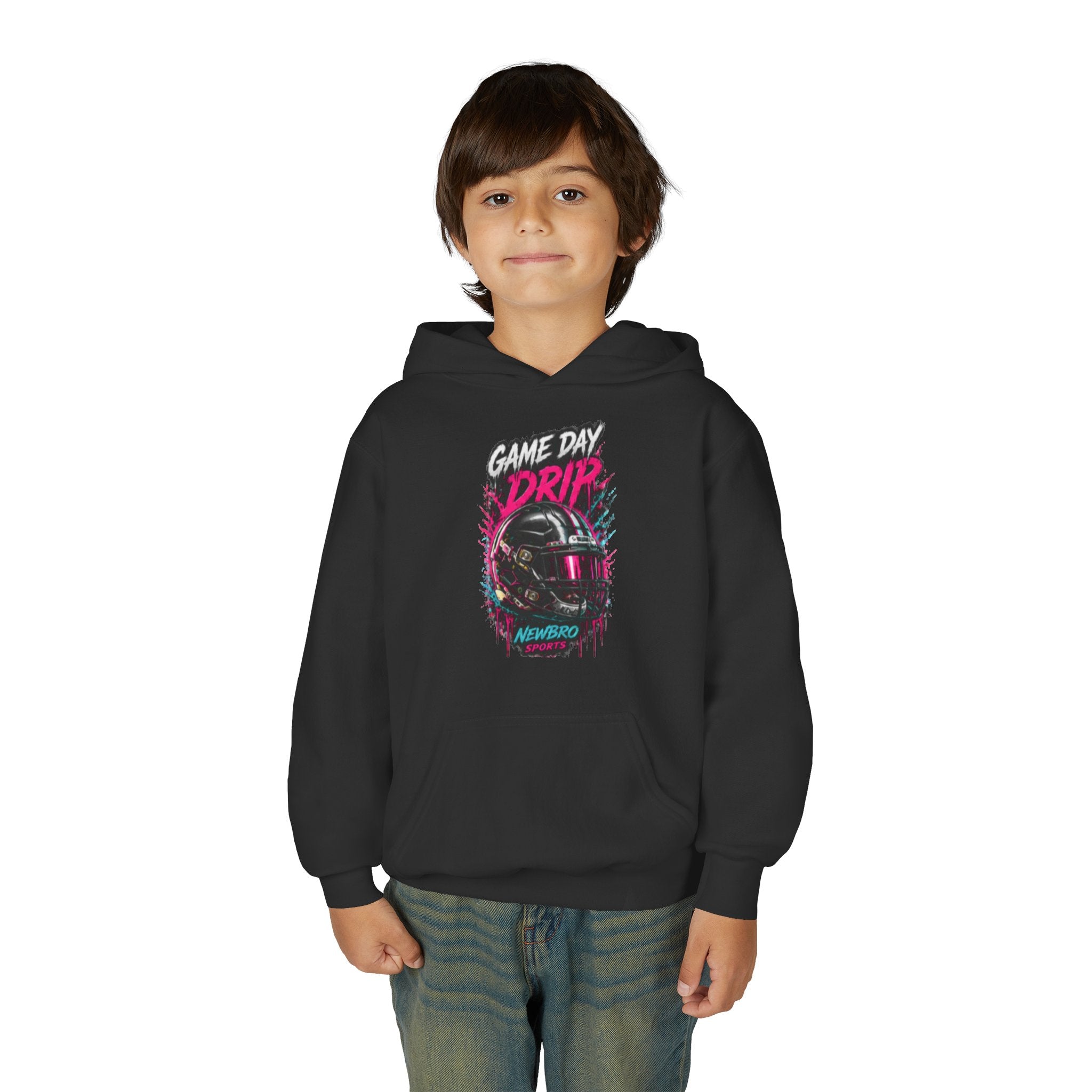 Youth Football Hoodie "Game Day Drip" — Retro Helmet Graphic