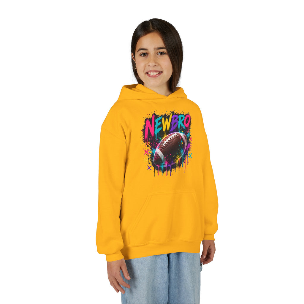 Youth Hoodie - "NEWBRO" Neon Football Graphic