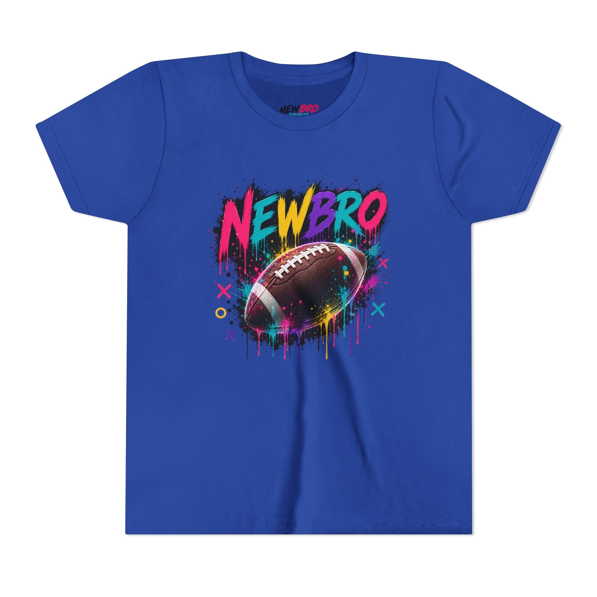 Youth Football Graphic Tee – "NEWBRO" Colorful Grunge Football Design