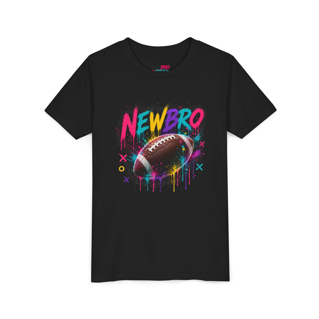Youth Football Graphic Tee – "NEWBRO" Colorful Grunge Football Design