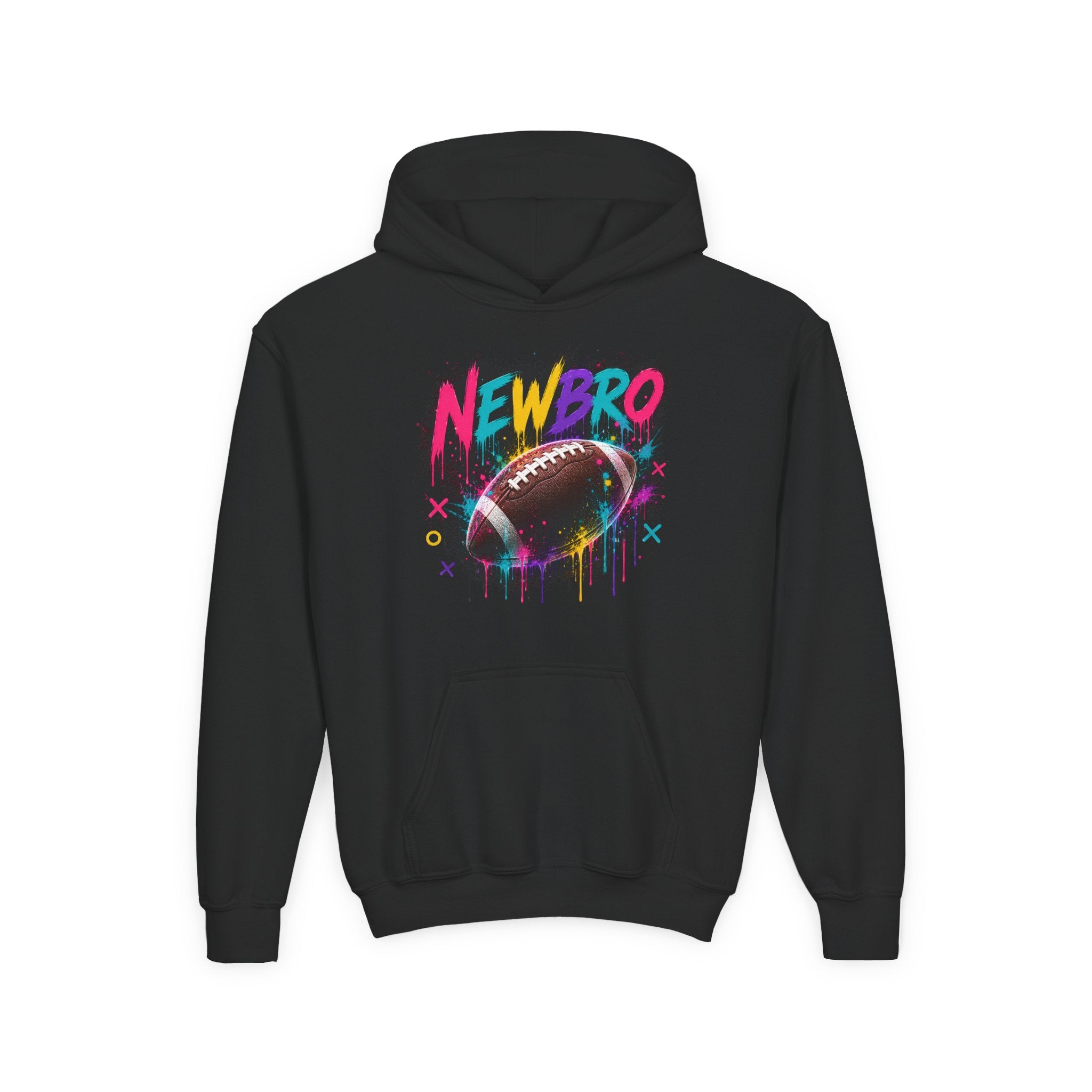 Youth Hoodie - "NEWBRO" Neon Football Graphic