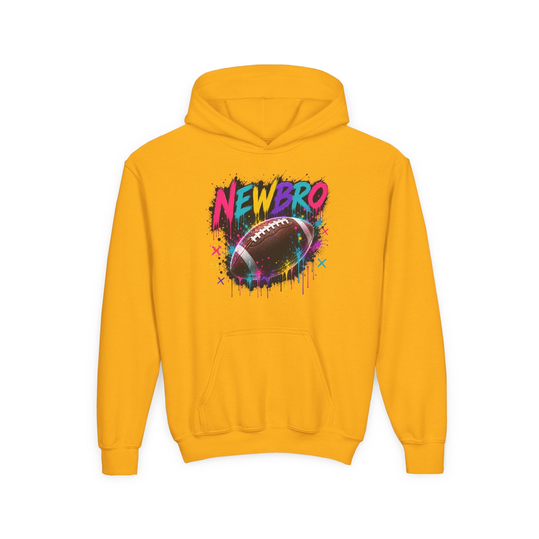 Youth Hoodie - "NEWBRO" Neon Football Graphic