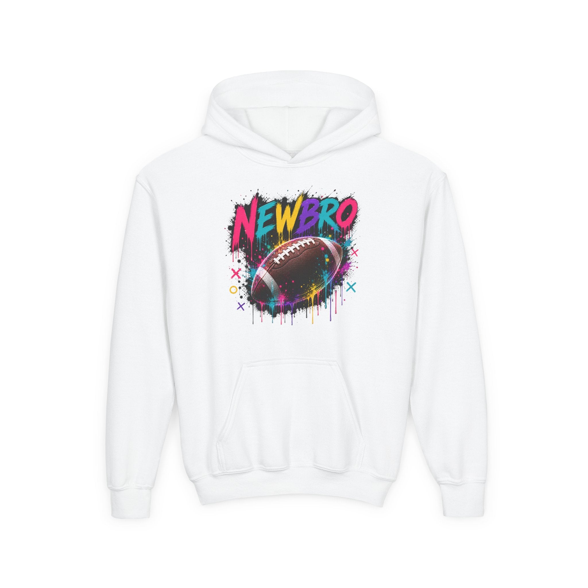 Youth Hoodie - "NEWBRO" Neon Football Graphic