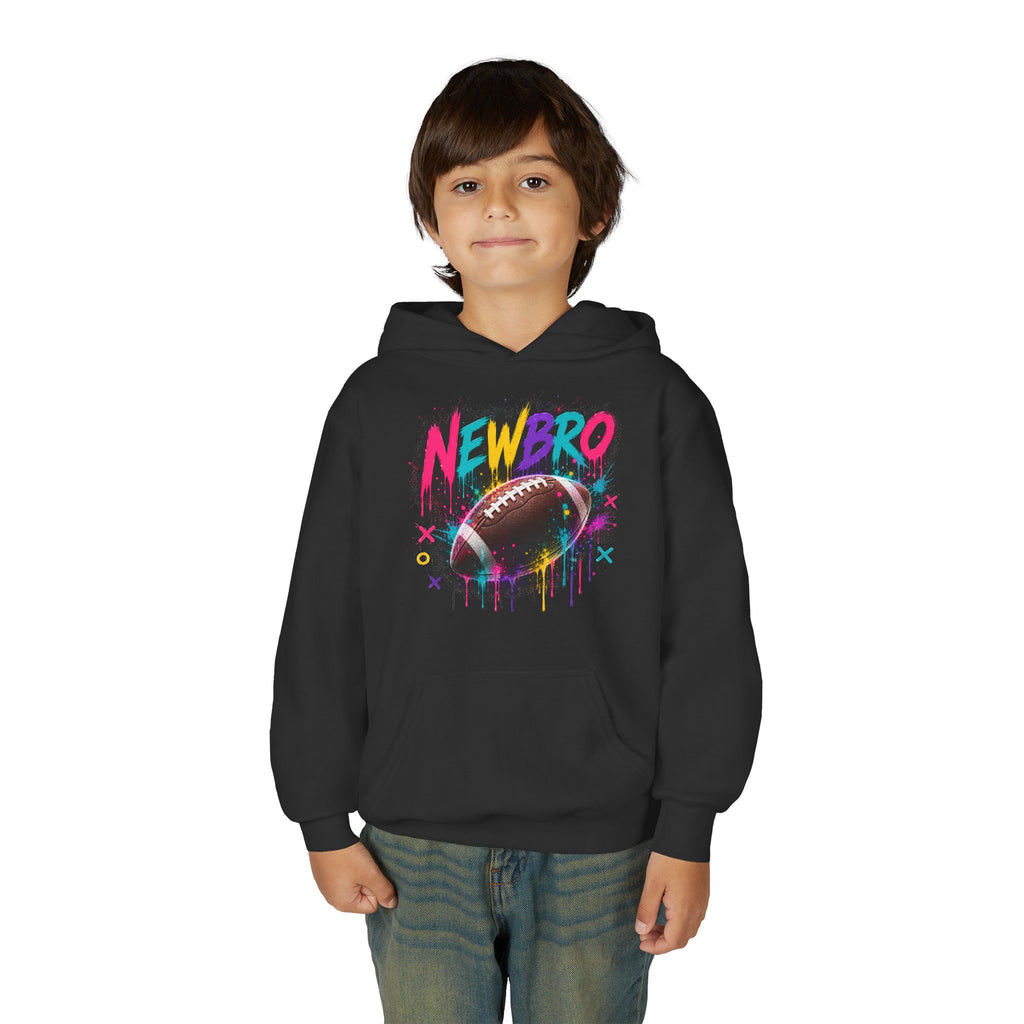 Youth Hoodie - "NEWBRO" Neon Football Graphic