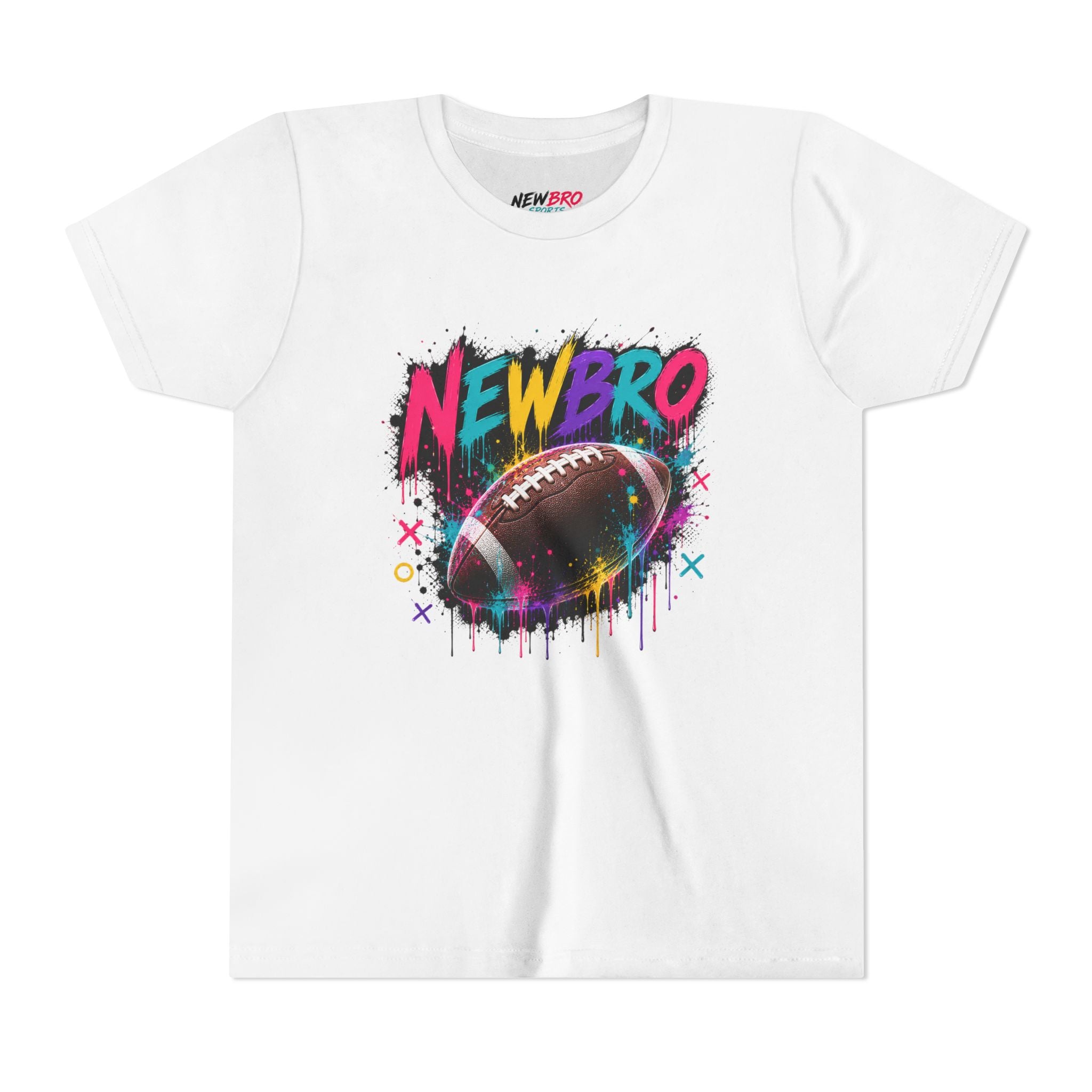 Youth Football Graphic Tee – "NEWBRO" Colorful Grunge Football Design