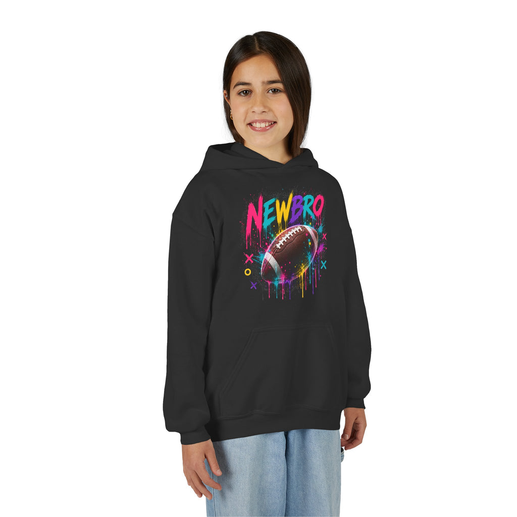 Youth Hoodie - "NEWBRO" Neon Football Graphic