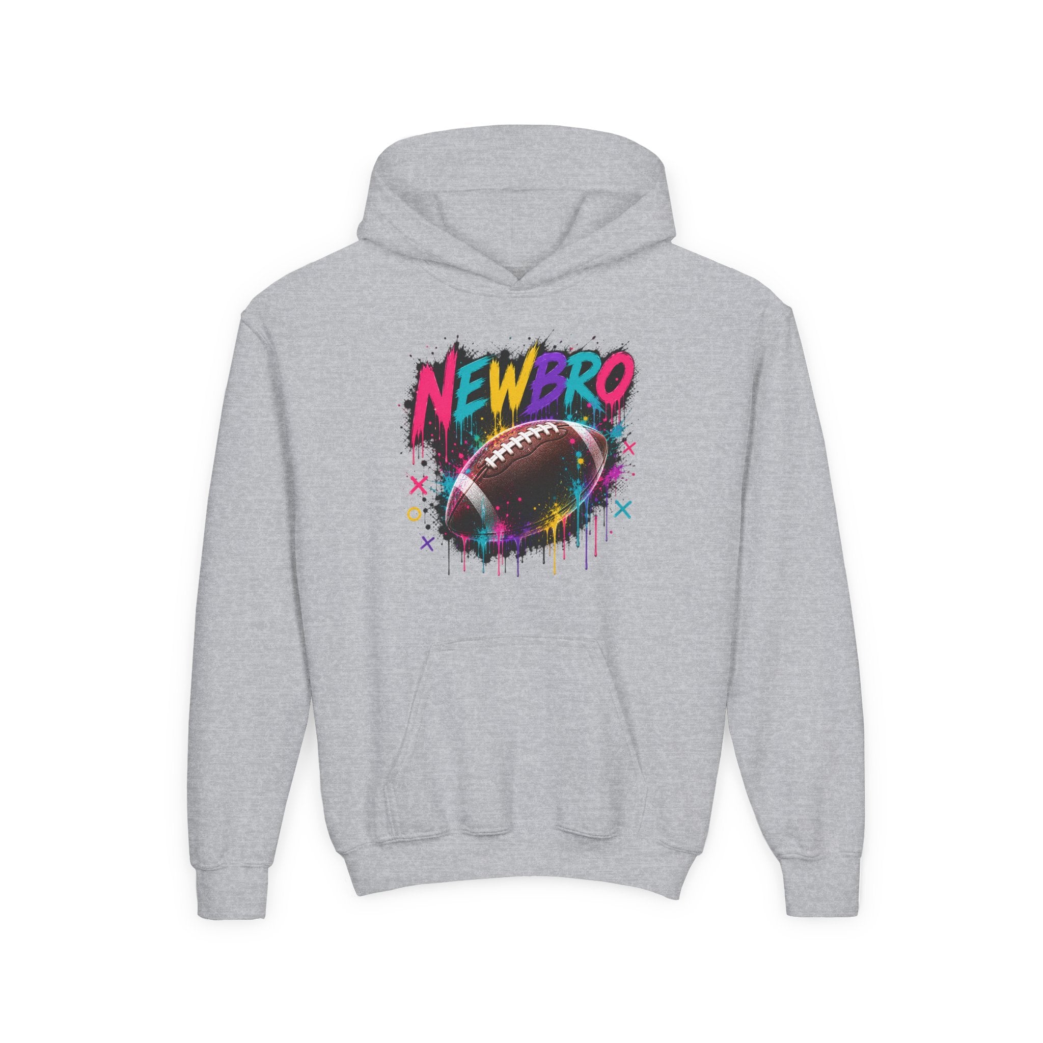 Youth Hoodie - "NEWBRO" Neon Football Graphic