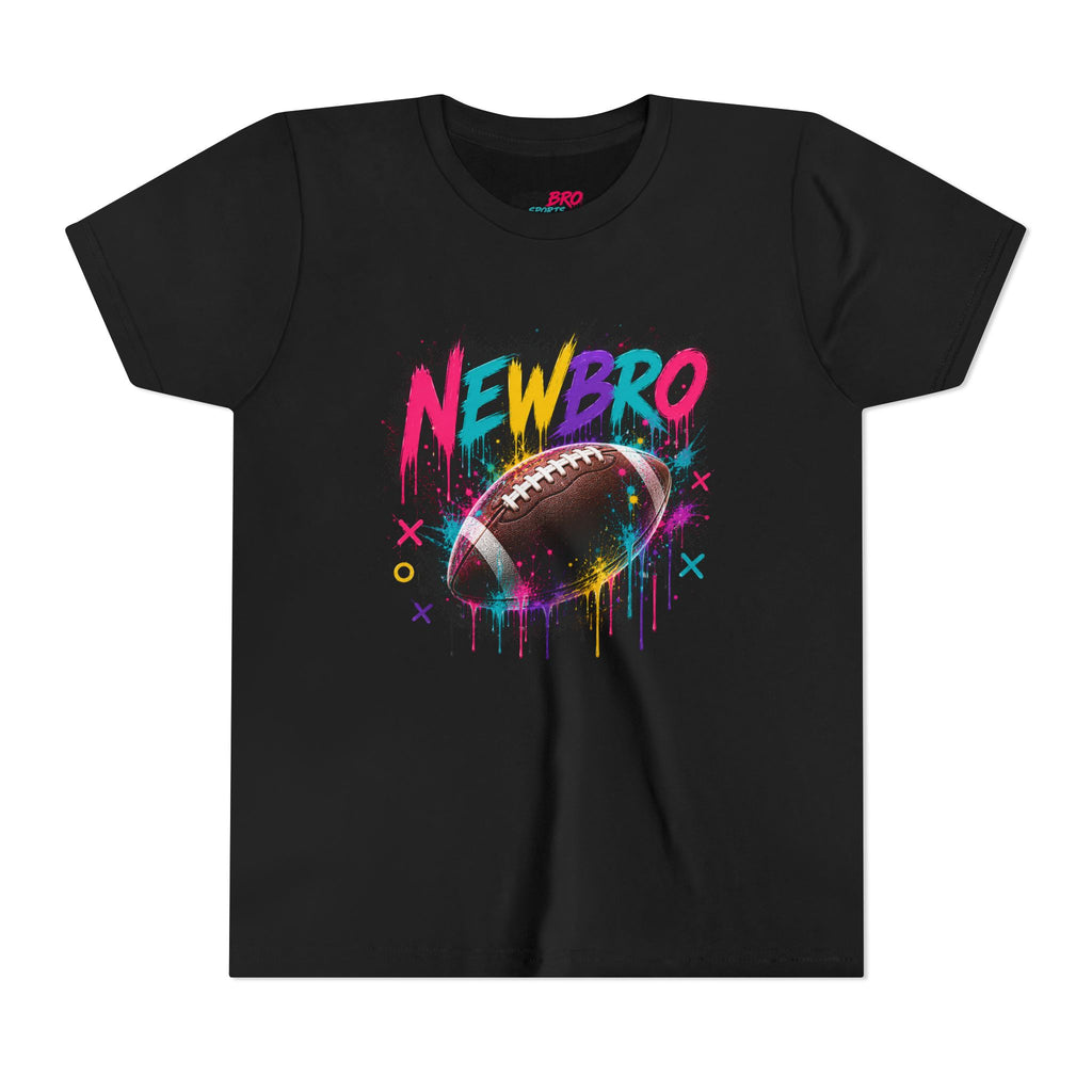 Youth Football Graphic Tee – "NEWBRO" Colorful Grunge Football Design