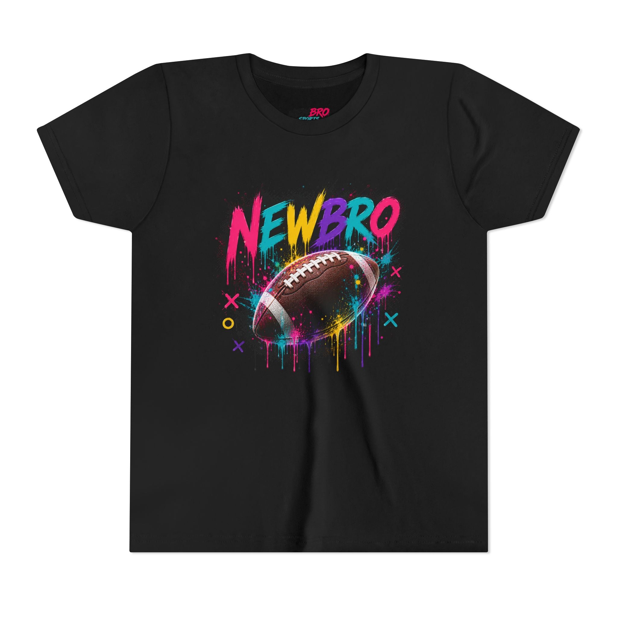 Youth Football Graphic Tee – "NEWBRO" Colorful Grunge Football Design